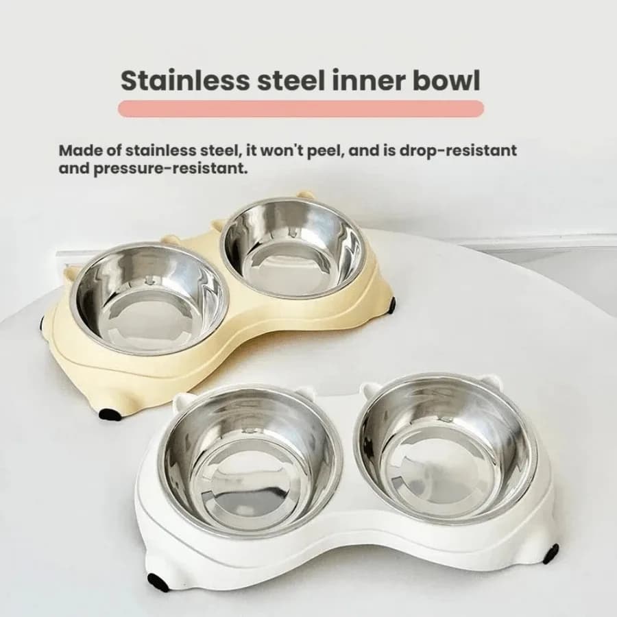 【Nuovo stile】Ciotola rialzata per gatti a doppio scomparto in acciaio inossidabile, set di ciotole rialzate per cibo e acqua per animali domestici, antiscivolo e resistente agli schizzi