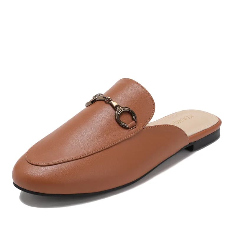 Mules da donna piatte slip-on con decorazione a morsetto, sandali casual a ciabatta