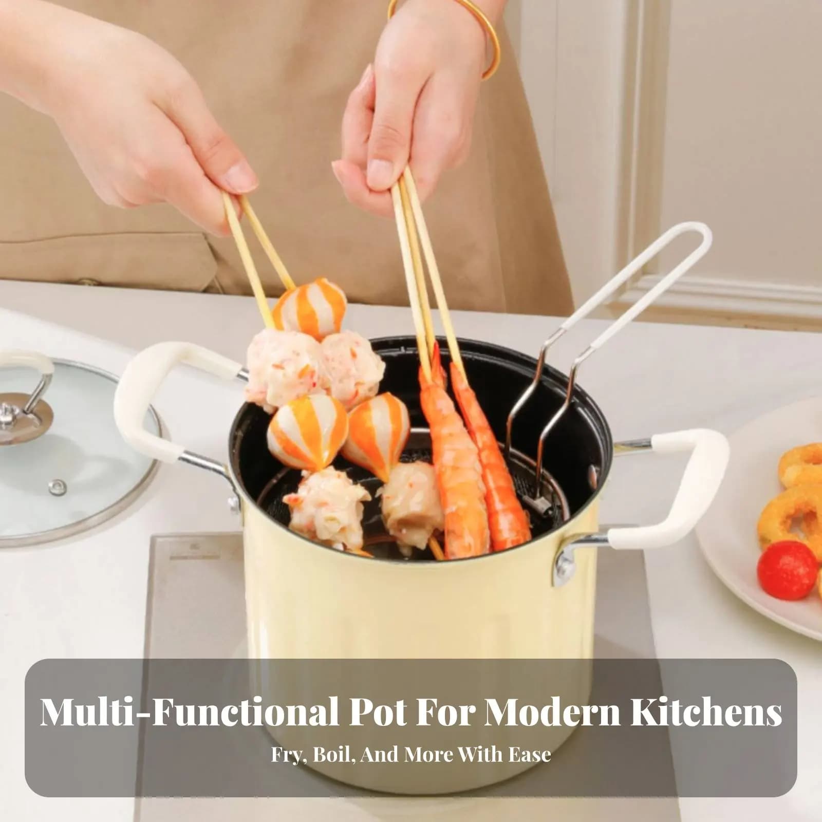 Mini Deep Fryer Pot Easy to Clean Small Frying Pot with Basket Household Oil Saving Fryer Anti-Scald Handles Kitchen Cookware