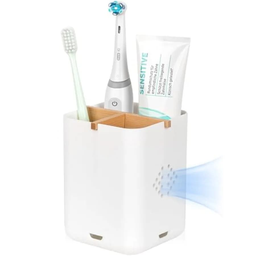 Portaspazzolini da Bagno per Piano di Lavoro, Portaspazzolini Elettrico Staccabile con Divisorio per Spazzolino e Dentifricio