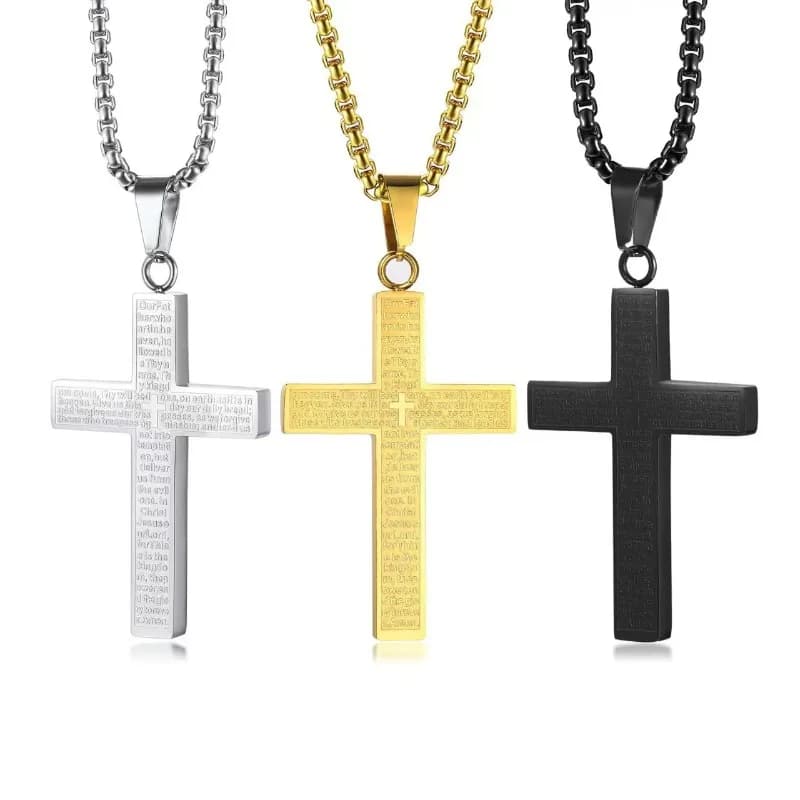 Collana con Ciondolo a Croce con Versetto Biblico, Catena in Acciaio Inossidabile con Versetto Religioso, Gioielli Gotici Cattolici per Uomini e Donne