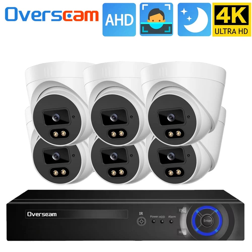 Sistema di telecamere di sicurezza 8CH 8MP Kit di sorveglianza per videoregistratore esterno 6 in 1 AHD CCTV Set Telecamera bullet Dome Rilevamento allarme e-mail