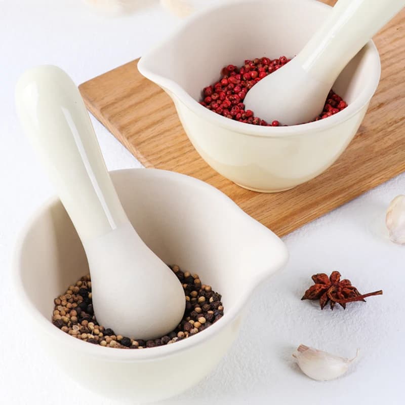 Set di mortaio e pestello in ceramica premium, smerigliatrice per spezie, base antiscivolo durevole, utensile da cucina ecologico per cucinare, cuocere al forno, idea regalo