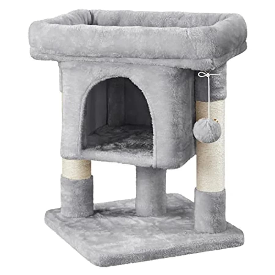23.5in Small Cat Tree, Extra Large Plush Perch, Soft Condo Wide soft resting areas for small kittens and heavy cats, anti-wobbl