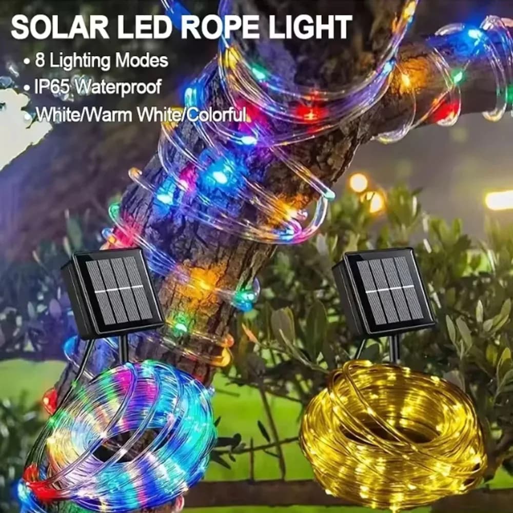 7M/12M Luci di striscia impermeabili da giardino con corda a tubo solare a LED per esterni per la decorazione natalizia Lampada da fata per recinzione di nozze