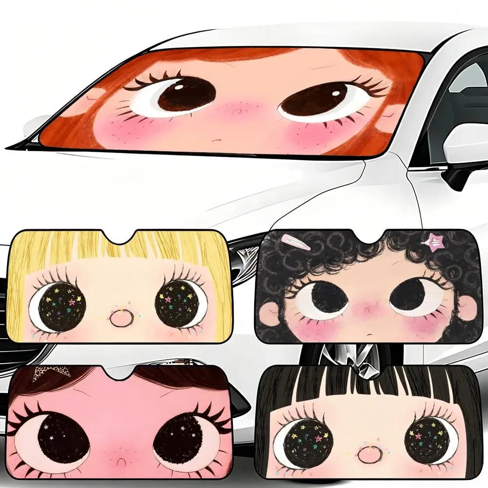 Parasole per Auto Pieghevole Protezione Parabrezza Copertura Anti-Sole L-Little Girl With Star Eyes Xiaoman-S