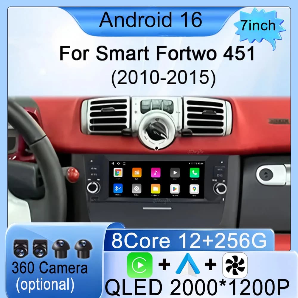 Autoradio Multimediale con Schermo HD per Smart Fortwo 451 2010-2015, Carplay Android, Navigazione GPS, Schermo Diviso, DSP Stereo