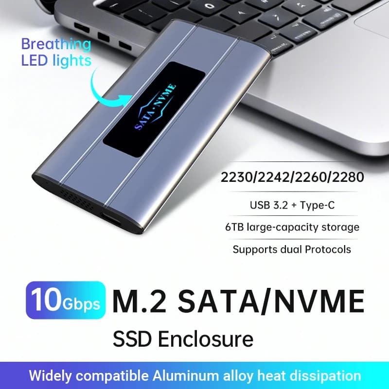 Custodia SSD M.2 Nvme esterna 6TB 10Gbps Ad alta velocità USB 3.2 Gen2 Tipo-C Adattatore NGFF SATA PCIe SSD Custodia in lega di alluminio