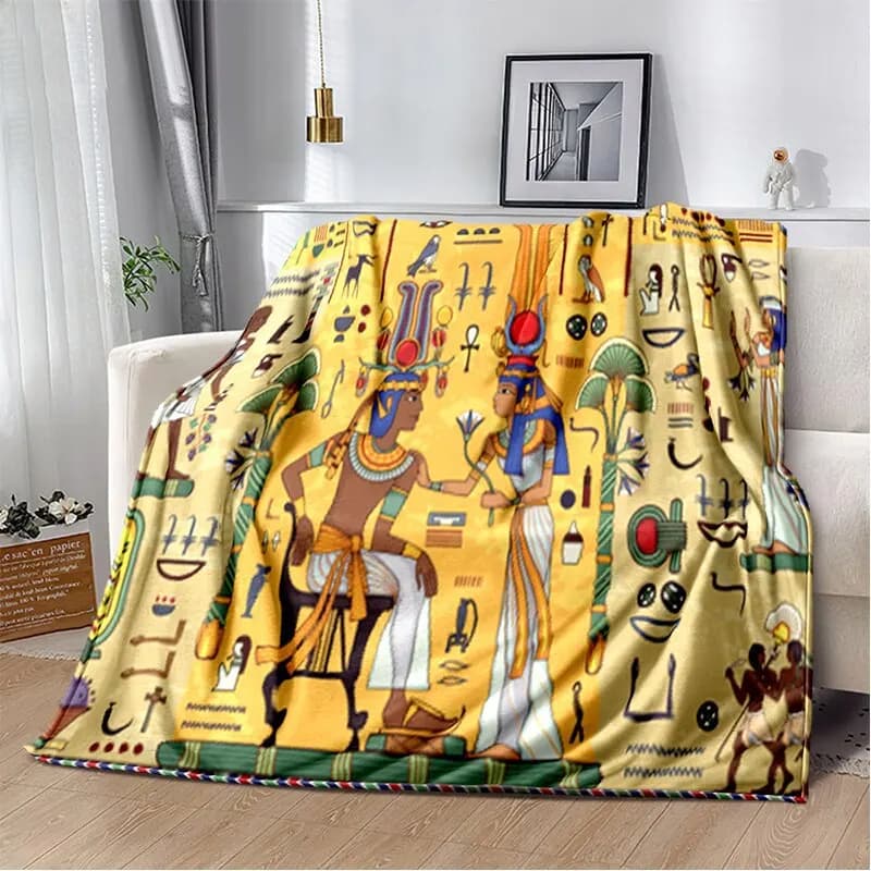 Antichi simboli egiziani stampati digitali in poliestere Camera da letto in velluto di flanella coperta in pile morbido copridivano coperte per letti