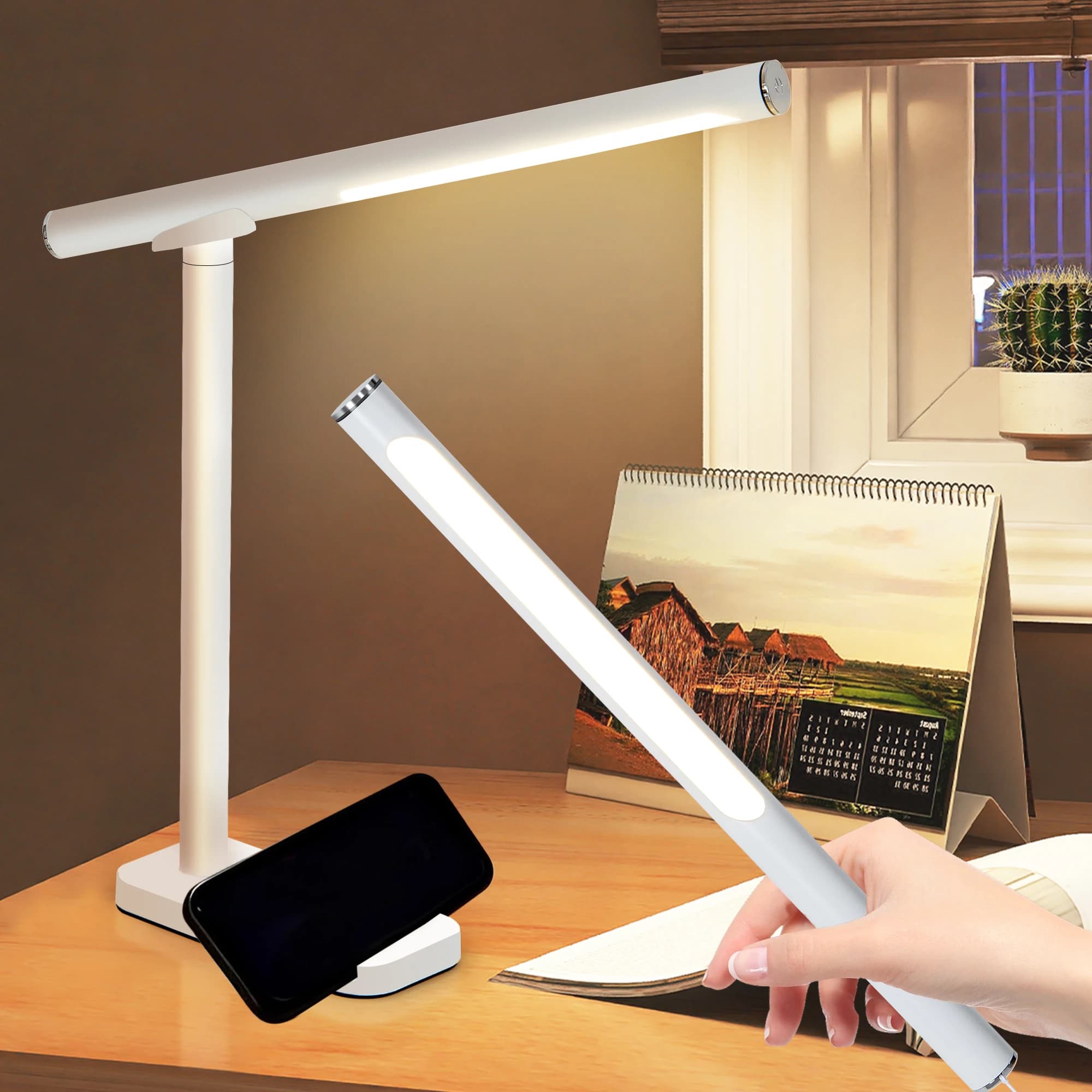 Lampada da Scrivania LED Ricaricabile con Controllo Touch Dimmerabile e Base Magnetica Regolabile
