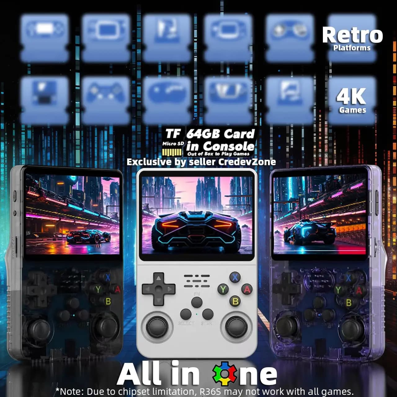 Console per Videogiochi Open Source R36S da 64GB/128GB con Sistema Linux, Schermo IPS da 3,5 Pollici, Lettore Video Portatile Arancione con Borsa