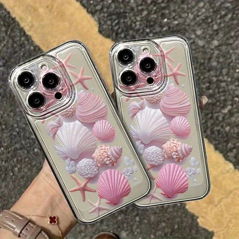 Trendy Pink Seashell Phone Case For iPhone 17 18 Air 16 15 14 11 Pro Max Plus 13 12 Mini Transparent Shockproof Soft Back Cover