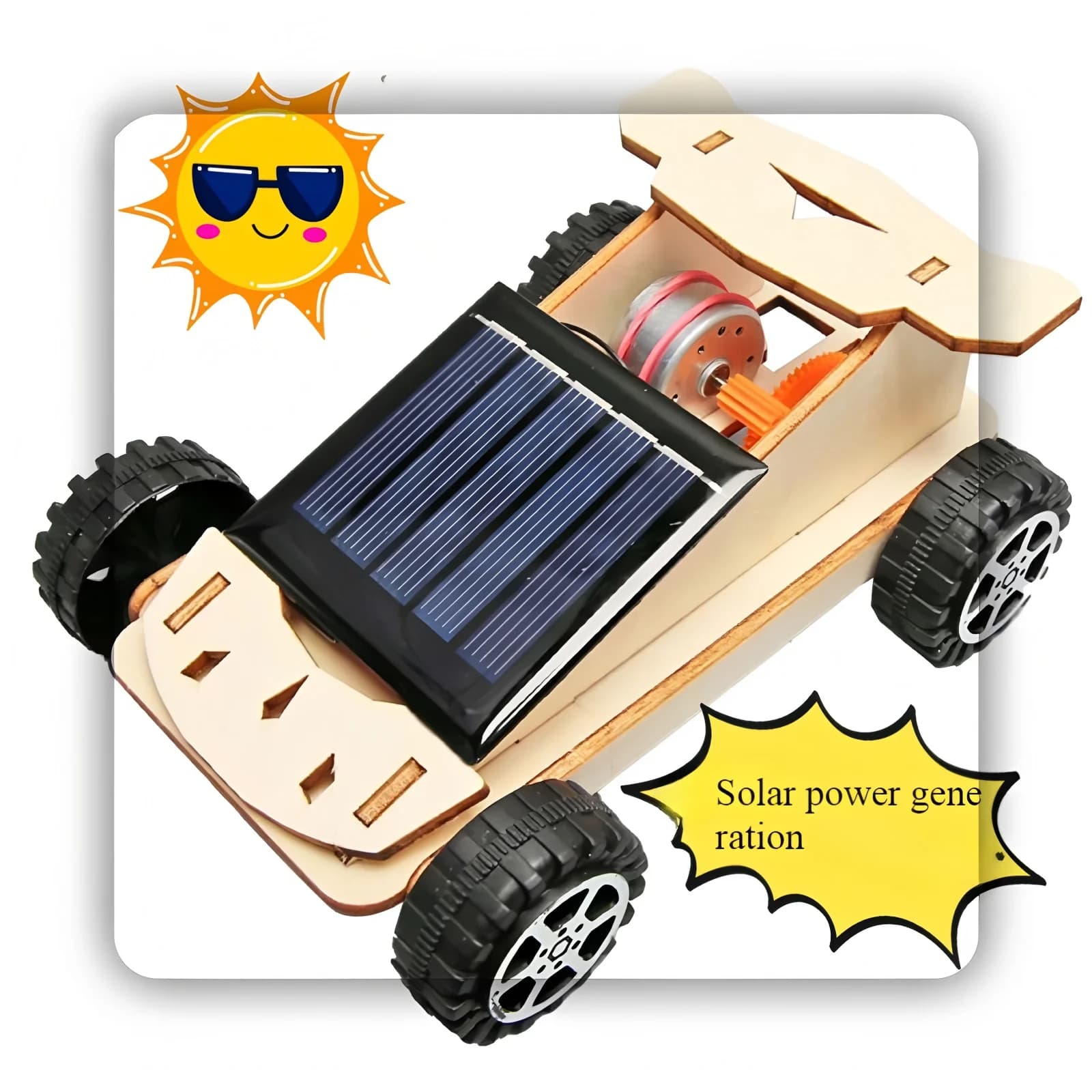 Auto ad energia solare, modelli di assemblaggio artigianali fai-da-te per bambini, giocattoli per esperimenti scientifici fai-da-te per bambini Puzzle in legno 3D