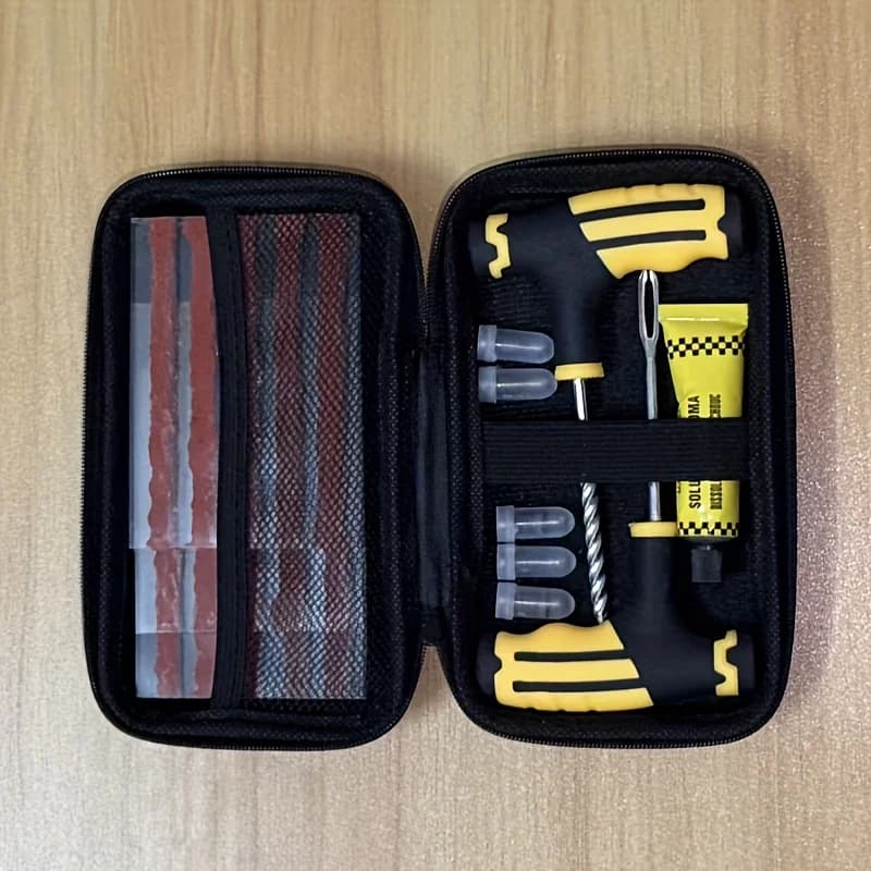 Kit di riparazione universale per pneumatici sottovuoto - Correzione di foratura di emergenza per auto/moto/bici/camion/SUV, con e senza colla, fissaggio portatile