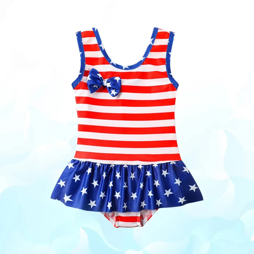 Full American flag swimsuit, lace swimsuit with volant, 6T, 6-8 years old, for beach holidays