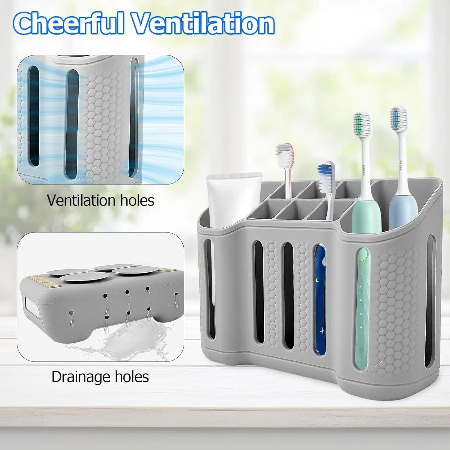 Organizzatore da Bagno con 6 Scomparti Piccoli e 2 Grandi, Porta Spazzolini Elettrici, Rasoio e Dentifricio, Accessori per il Bagno