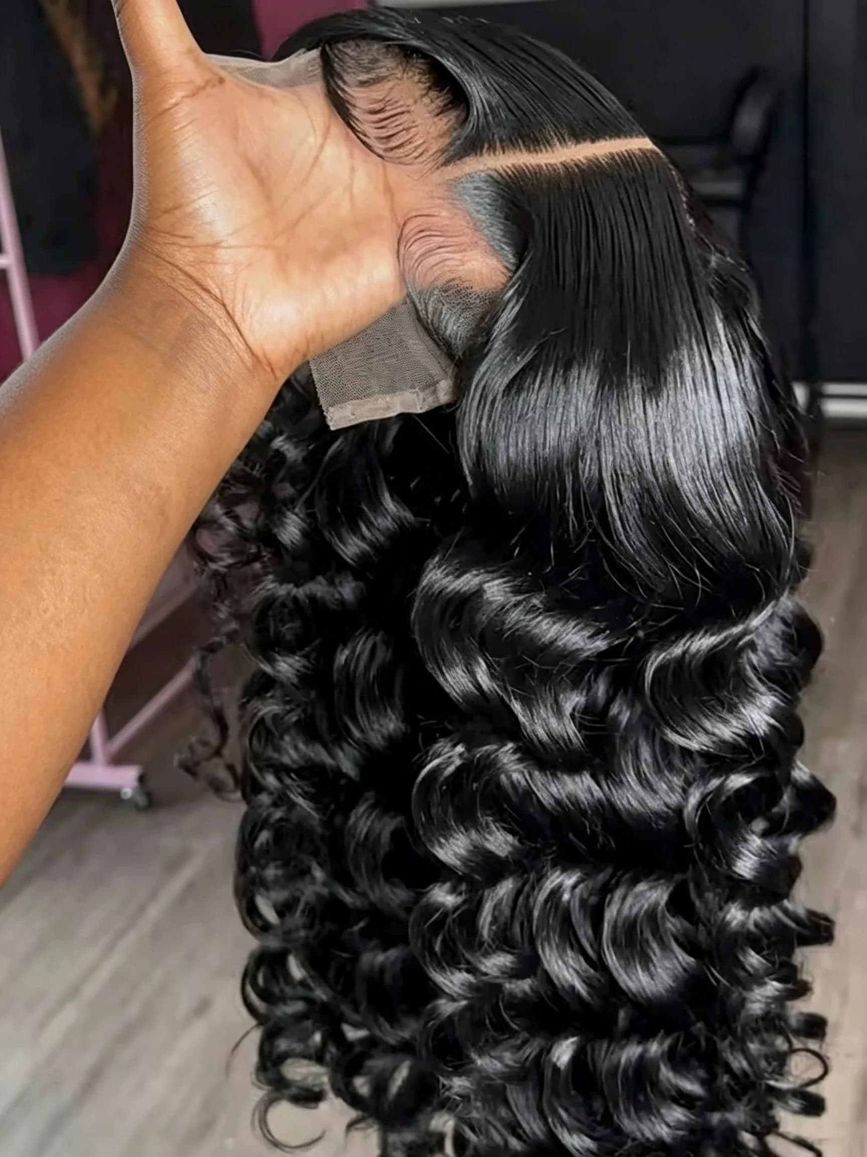 46 Inch 13x4 Deep Wave Lace Front Wig Brazilian Virgin Human Hair Wig 200% Natural Black Curly Hair 13x6 HD Transparent Lace Frontal Wig 7x5 Glueless Ready To Wear Water Wave Remy Hair Wig Bleached Knots