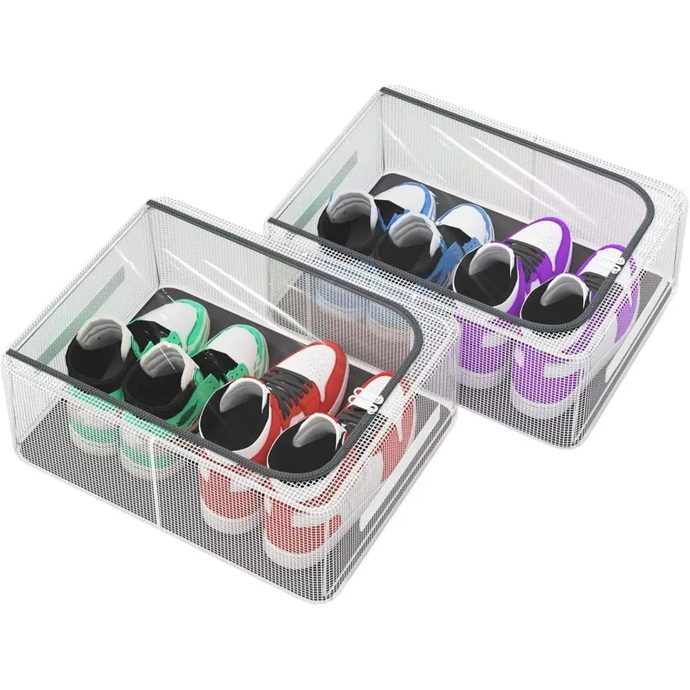 Stackable Boxes with Transparent Covers, 15.8 Wardrobe Container with Metal Cover for Shoes or Boots Sneaker (Package of 2, 19Qt,