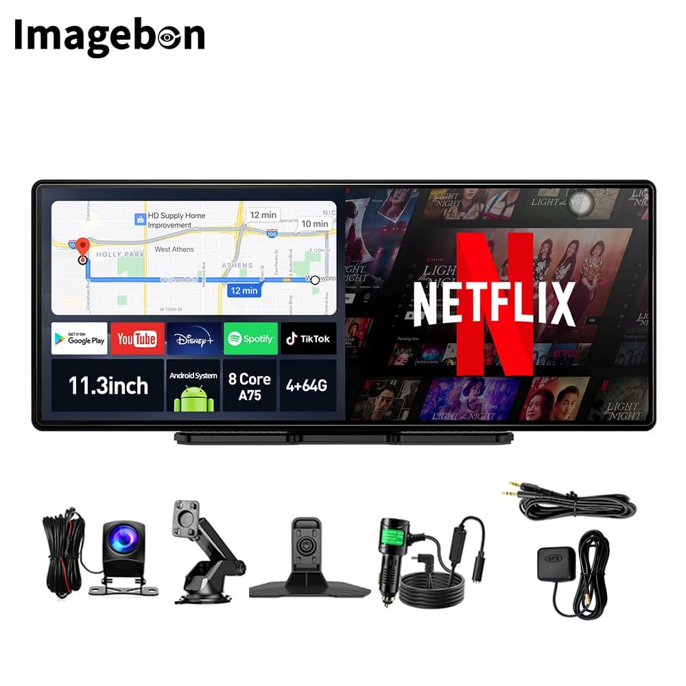 Imagebon 11.3" Android 14 Car Stereo 8 Core 4G+64G Wireless CarPlay Android Auto Video Recorder OTA Upgrade AI Smart Screen