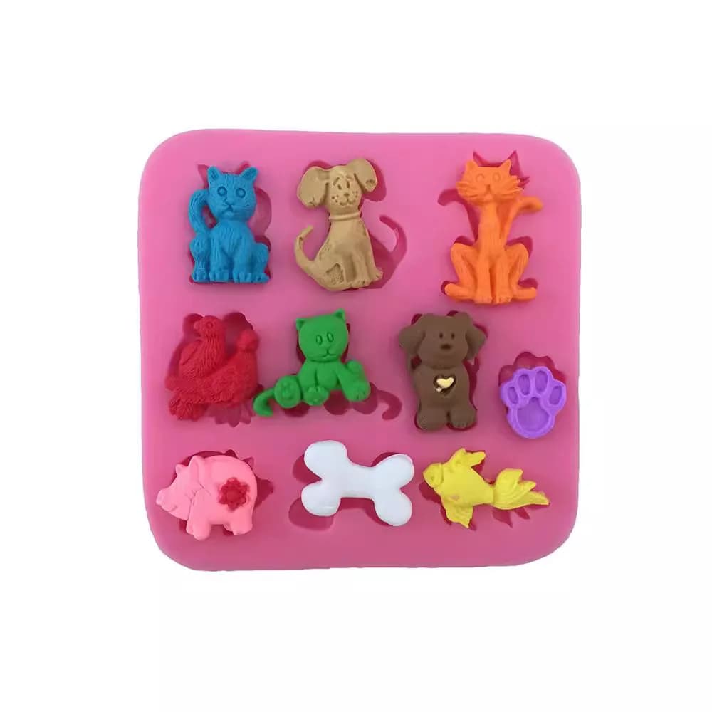 Animali dei cartoni animati Gatti e cani con stampo in silicone a forma di osso Torta fondente Stampo per cioccolato Stampo per cubetti di ghiaccio Accessori per la cottura