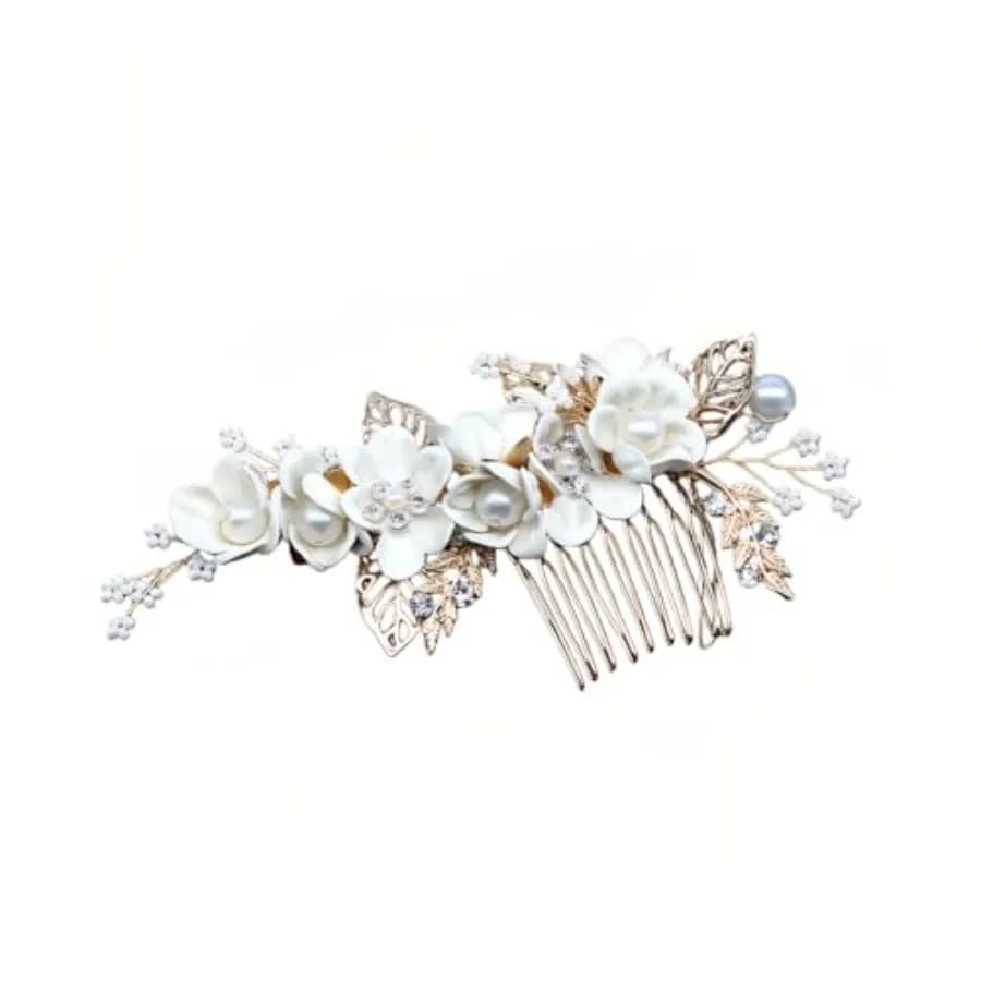 Fermagli per Capelli da Sposa con Fiori di Perle, Pettini con Cristalli e Strass, Accessori per Capelli Vintage alla Moda per Matrimoni