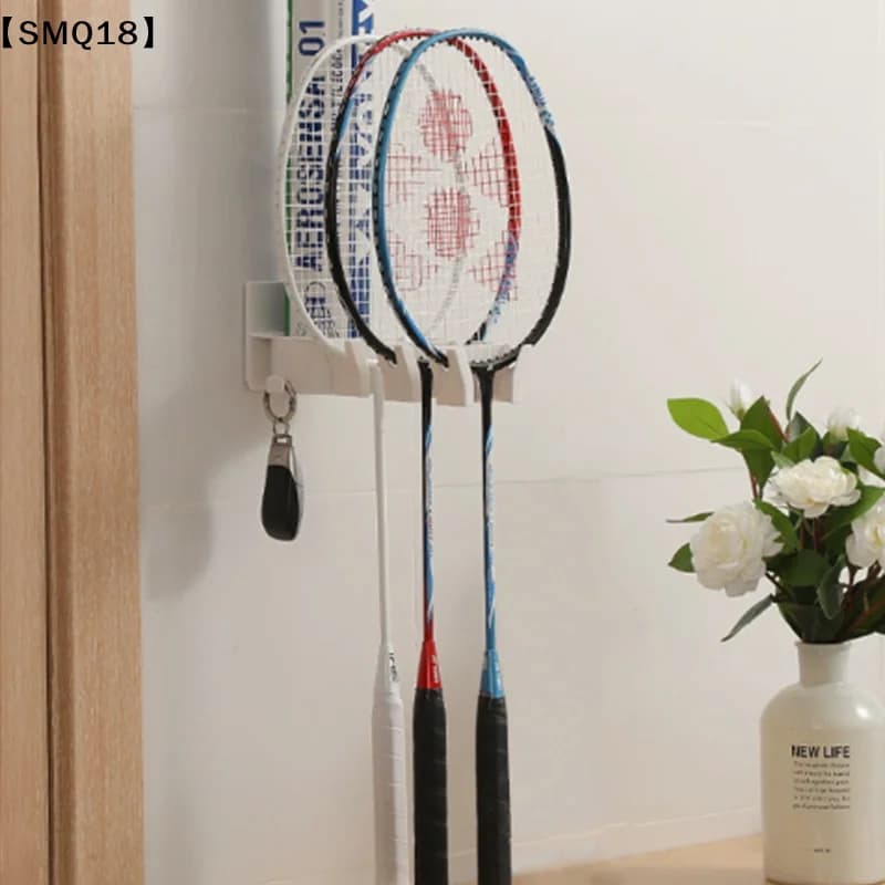 Wall Mounted Badminton Racket Holder Punch Free With Ball Hanger 3-Slots Storage Rack For Tennis Pickleball Ping Pong【SMQ】