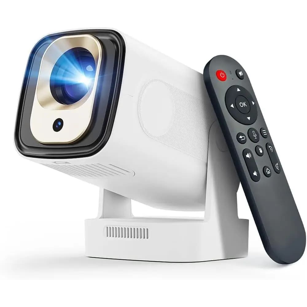 Mini Proiettore Smart Portatile 4K con Wi-Fi e Bluetooth, Altoparlante da 5W, App Integrate, Controllo Vocale, Ideale per Cinema all'Aperto
