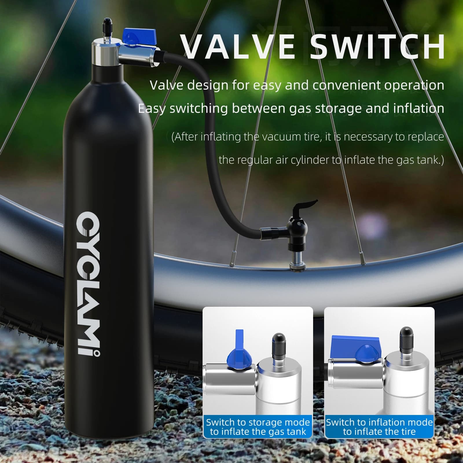 CYCLAMI 1.2L In Lega di Alluminio MTB Strada Gonfiatore Pneumatico bottiglia d'aria Pneumatico Booster Con Valvola Cilindro del Gas Per Bici Tubeless 29 "Pneumatico