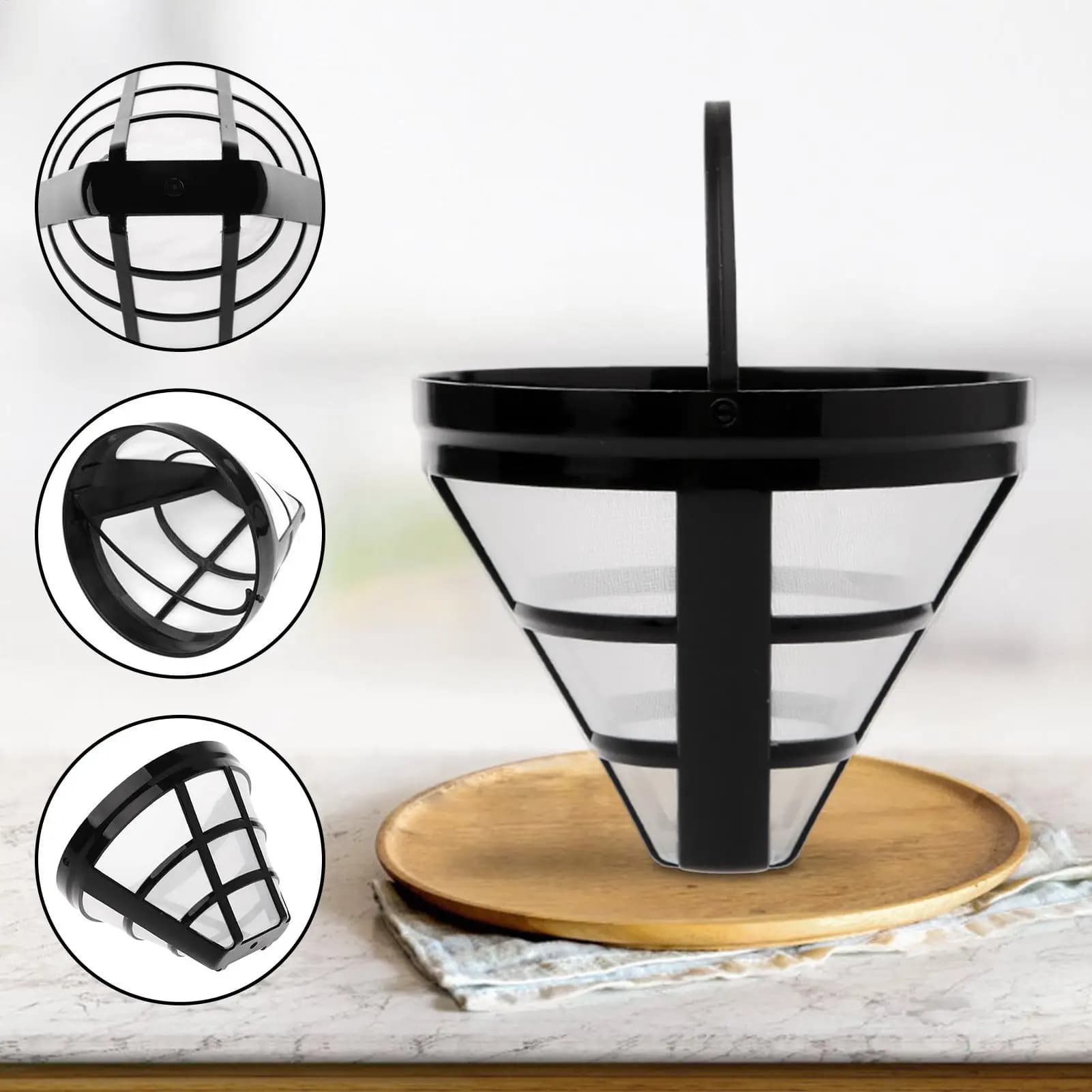Reusable Coffee Filters Coffee Maker Basket Filter Cone Coffee Filters Fit Most 8-12 Cup Basket Drip Coffee Machine