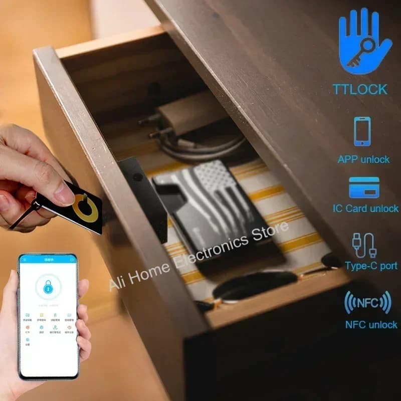 TTLOCK Serratura intelligente per porta in legno Serratura elettronica invisibile senza chiave Serratura per porta scorrevole Serratura per armadio con scheda IC Sblocco APP NFC