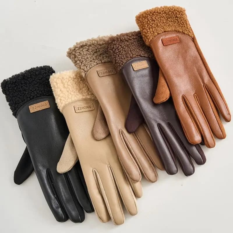 1 pair of new cycling gloves lined in winter thickened fleece for women riding gloves outdoor warm leather gloves mountaineering gloves