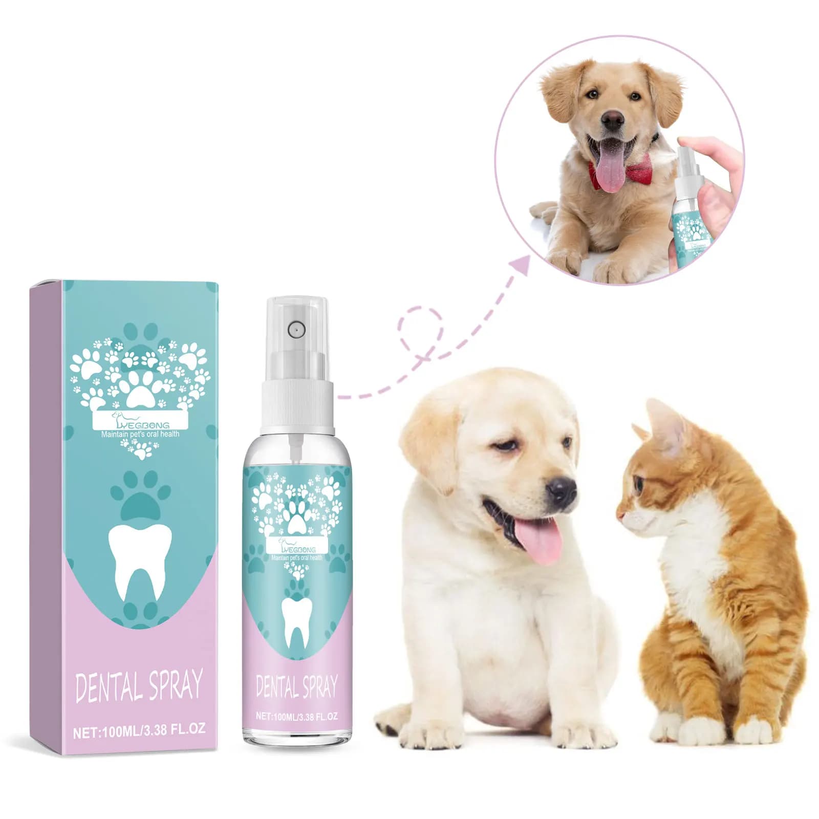 Yegbong Spray per la cura dentale del cane Rimozione del tartaro Deodorante per macchie dei denti Soluzione per la pulizia della bocca liquida per la pulizia dei denti degli animali domestici per cani