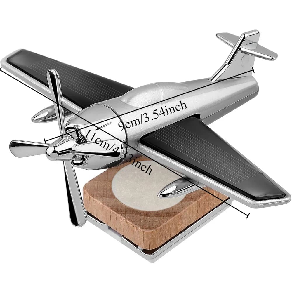 Diffusore per auto aereo solare in lega Diffusore di fragranze con base in legno Energia Ruota ornamenti per aeroplani per decorazioni per la casa dell'ufficio dell'auto