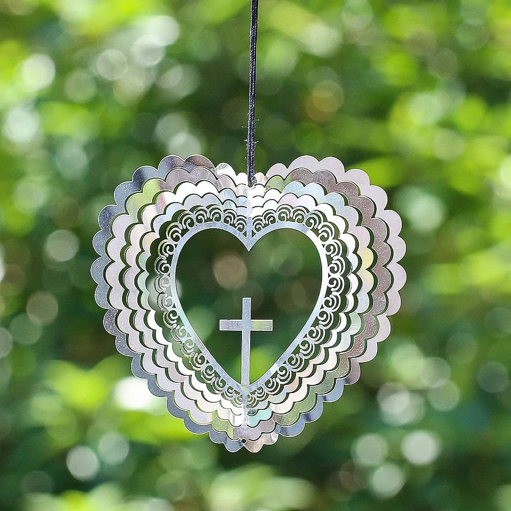Heart Cross Wind Spinner Christian Baptism Hanging gifts 3D Flowing Whirligig Wind Chimes Suncatcher Garden Christmas Decor