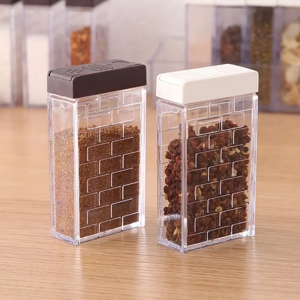 Set di 6 Contenitori per Spezie 6-in-1 con Doppia Apertura e Vassoio, Scatola per Conservazione Condimenti con Coperchio, Bottiglia Creativa per Spezie