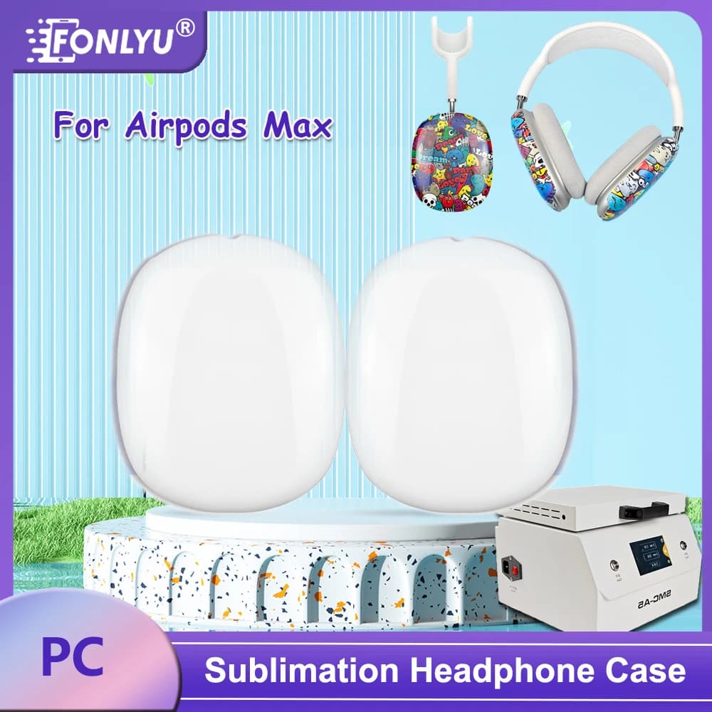 Fonlyu custodie per cuffie vuote a sublimazione per Airpods Max fai da te personalizza lo strumento per stampi sublimati a trasferimento termico con copertura in plastica rigida per PC
