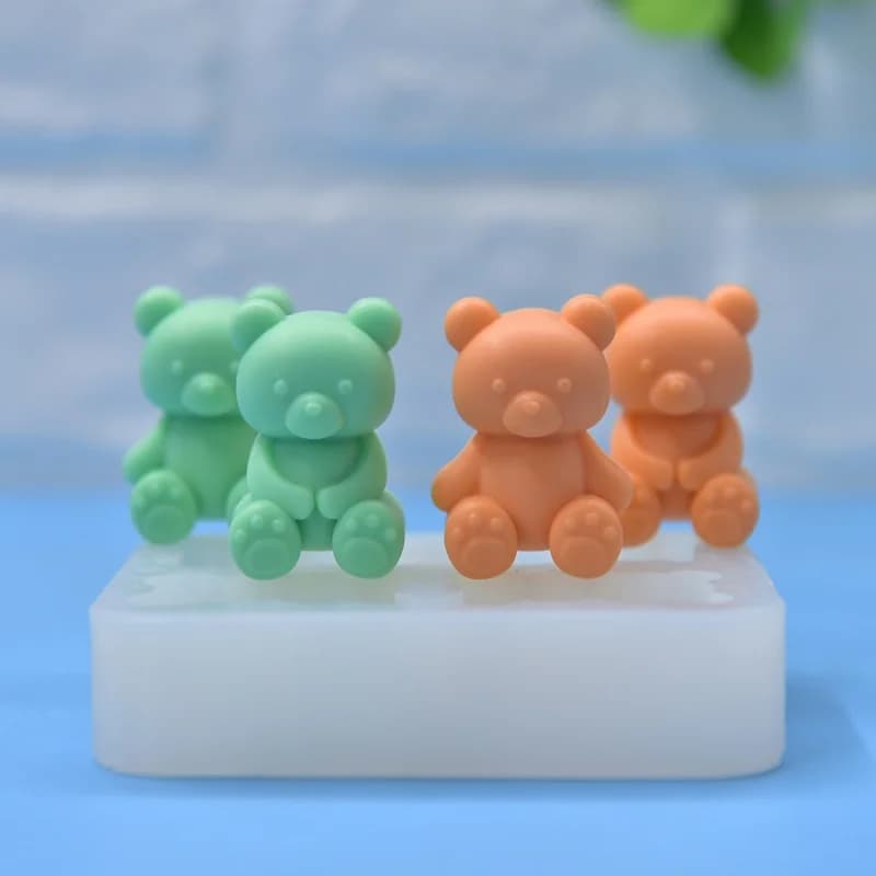 4 Hole Bear Silicone Mold Cute Bear Shaped Candle Molds DIY Handmade Aromatherapy Candle Gypsum Epoxy Resin Soap Making Mould
