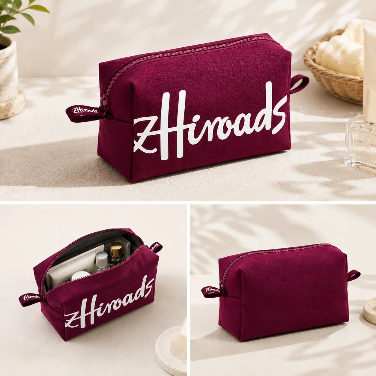 Luxury Cotton Minimalist Cosmetic Bag Customizable Travel Toiletry Makeup Organizer Pouch for Women