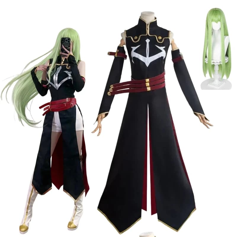 Costume Cosplay Anime CC The Black Knights, Vestito Lungo con Cintura, Maniche e Parrucca, Set Completo per Giochi di Ruolo Femminili