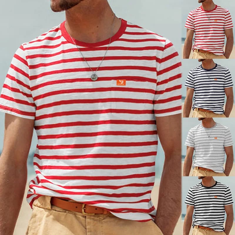 2024 primavera e l'estate nuova camicia a maniche corte a righe da uomo europea e americana alla moda Casual sport All-Matching TopTT-shirt