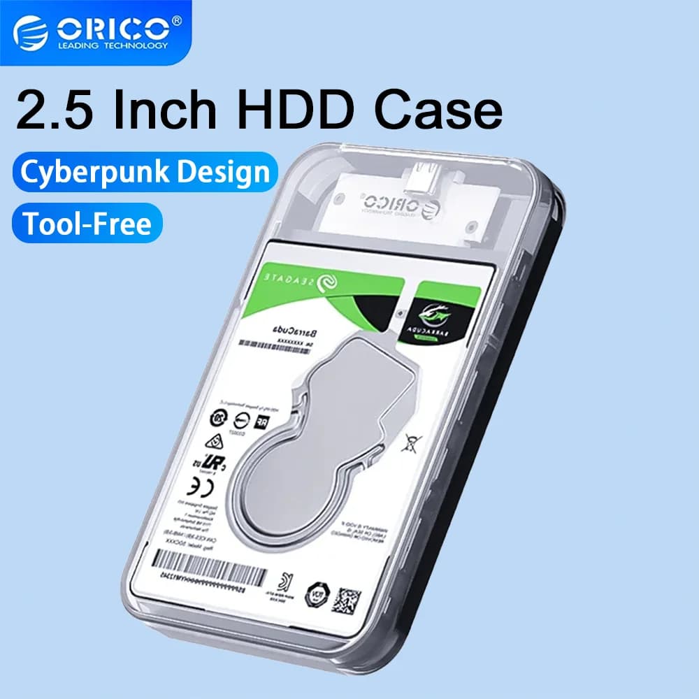 ORICO Case Esterno per HDD da 2,5 Pollici, Design Cyberpunk, SATA 5Gbps, Type-C, Trasparente, per PC