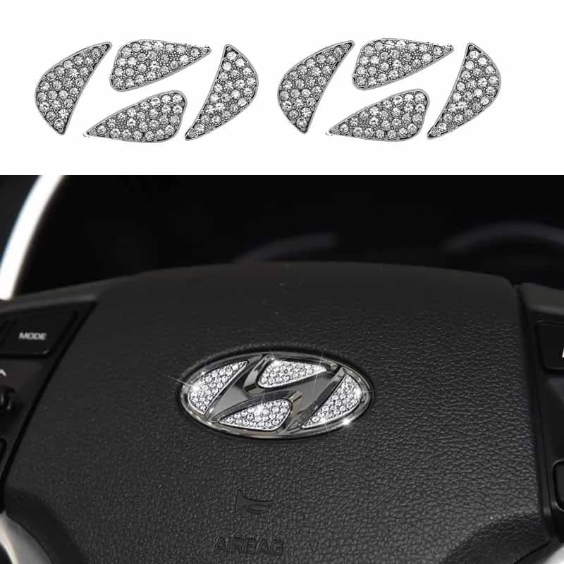 Car interior Car steering wheel Logo Crystals Diamond/Fiber Carbon Decor Cover Sticker for Hyundai i25 i35 Tucson Accent