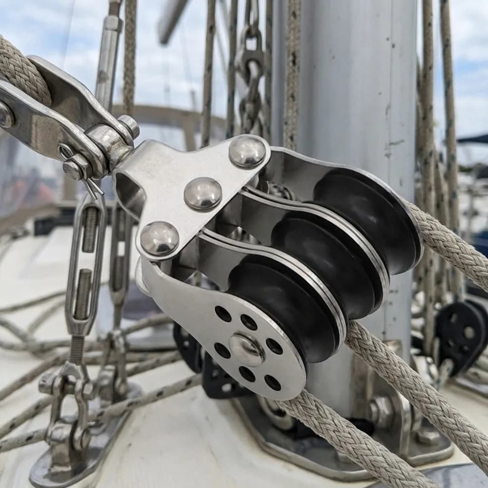 Stainless Steel 316 Locking Pulley Featuring Nylon Rollers for Canopy Sailboat Rope Boat and Marine Environments
