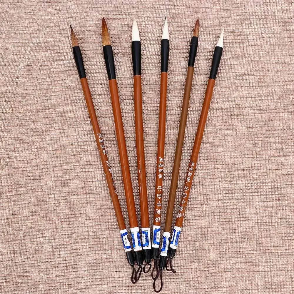 6pcs/Set Bamboo Calligraphy Wrinting Brush Traditional Chinese Calligraphy Wolf's Hair Practice Writing Brush Writing Brush