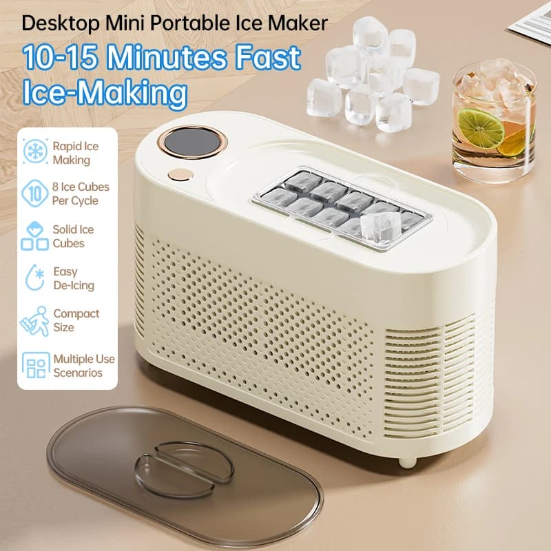 Macchina per il Ghiaccio da Tavolo Mini Portatile, Produzione Rapida in 10-15 Minuti, Compatta per Casa, Ufficio, Bar e Auto