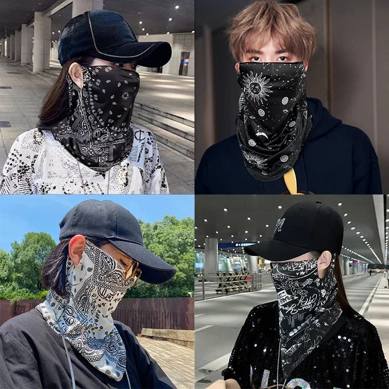 1 pezzo di maschera protettiva solare alla moda punk per uomo e donna, protezione UV per viso e collo, sciarpa per le orecchie, hip hop, sport all'aria aperta