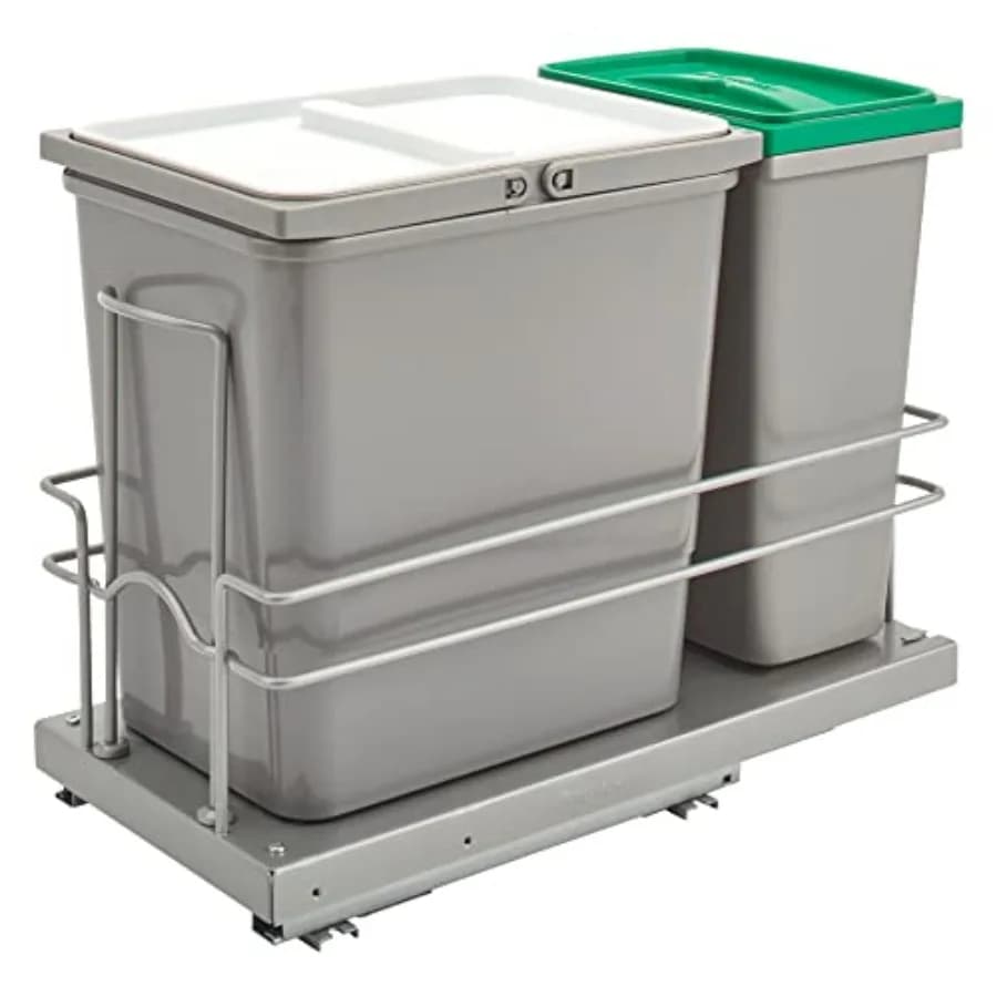 Undermount Pullout 15 L Trash Can and 8 L Recycle Bin w/Soft-Close Slides, Reduced Depth and Reduced Height, 5SBWC-815S-1