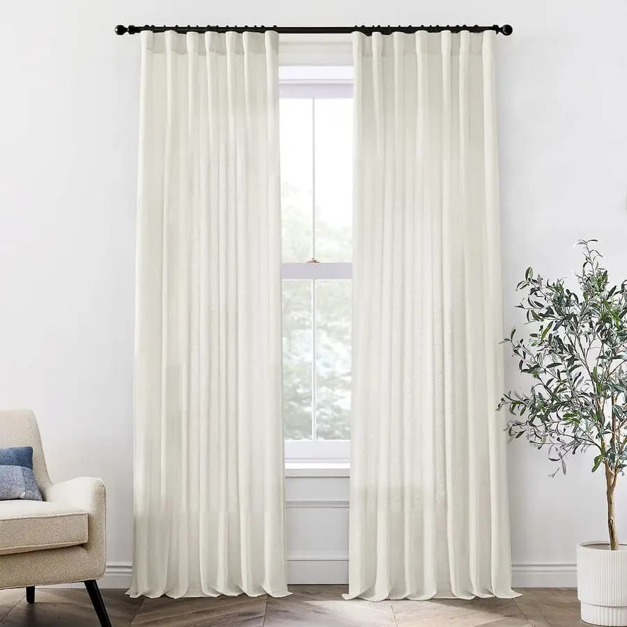 108 Inch Flax Curtains, Extra Long Attic Curtains with Binary System and Hooks, 9 Feet Filtering Curtains for Li