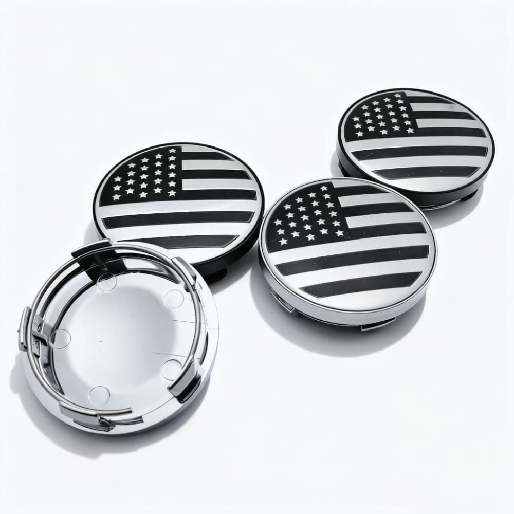 4 pezzi Coprimozzi per auto con logo bandiera USA, 58MM, con clip, 54MM, per cerchi auto, distintivo Stelle e Strisce, copertura antipolvere