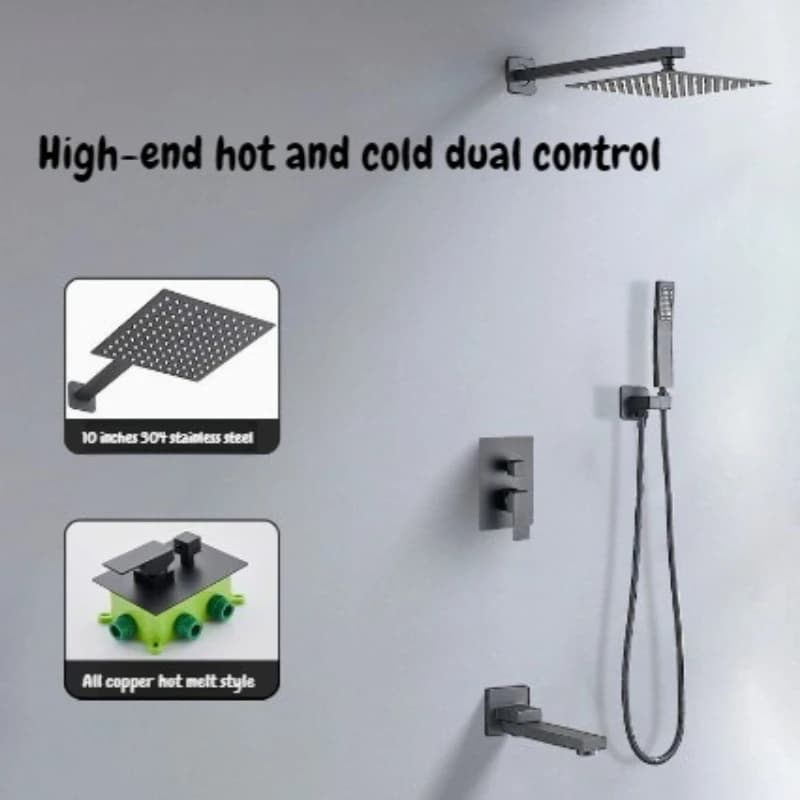 Set Doccia a Incasso in Lega di Rame, Multifunzionale per Hotel, Rubinetti da Bagno Regolabili con Ugello in Silicone Autopulente, Stile Hot Melt